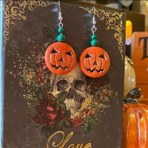 Handmade Howlite & Glass Jack-o-Lantern Earrings